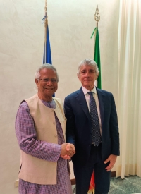 Professor Yunus in talks with the Italian Minister of Youth and Sports to discuss social procurement in sports in partnership with Yunus Sports Hub. Professor Yunus in talks with the Italian Minister of Youth and Sports to discuss social procurement in sports in partnership with Yunus Sports Hub.