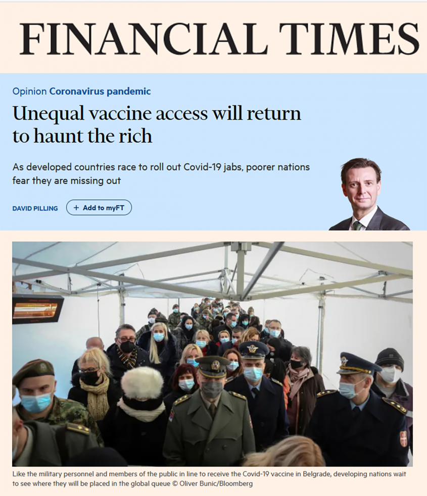 Unequal vaccine access will return to haunt the rich Unequal vaccine access will return to haunt the rich
